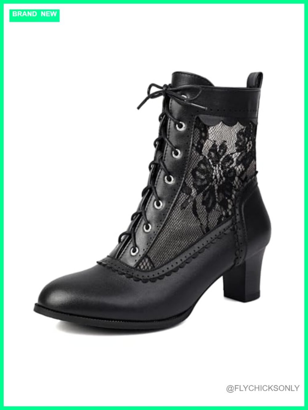 Victorian Lace-Up Ankle Boots Vintage Witch Costume Booties Side Zipper Block